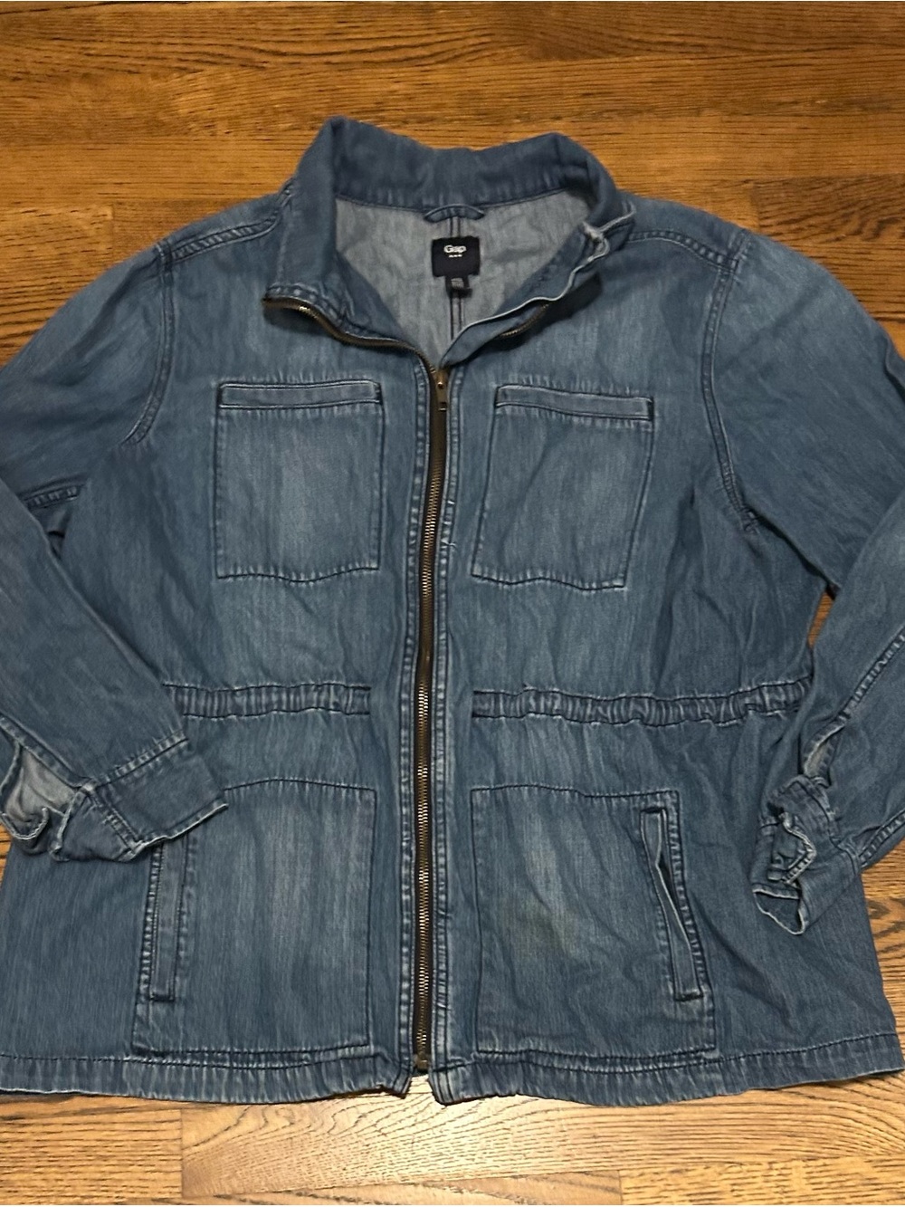 GAP soft Blue Denim Zip-Front peplum casual Jacket with pockets
